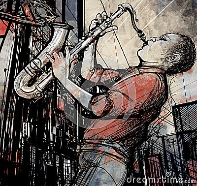 Saxophone Player In A Street At Night Royalty F