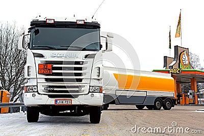 Scania R500 Tanker Truck Unloading Fuel at Petrol Station