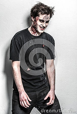 Scary and bloody zombie man