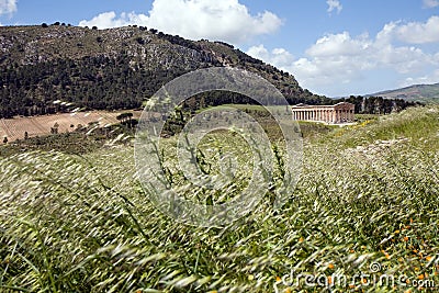 Scenic landscape with ancient Roman temple