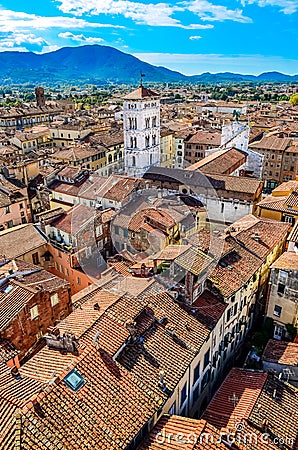 Scenic vertical view of Lucca village in Italy