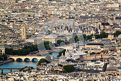 Scenic view from the top of the Eiffel Tower. Paris, France.