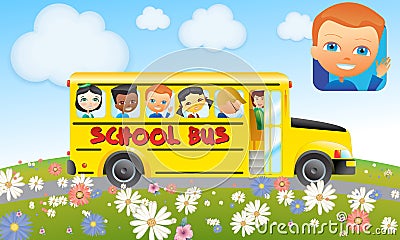 School bus with kids - yellow bus (boys and girls)