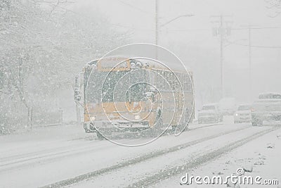 School bus in snow storm