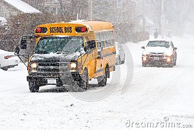 School bus in snowstorm