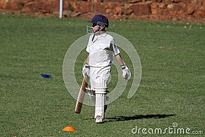 School cricket boy bat in hand