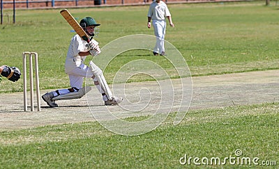 School cricket boy playing pull shot