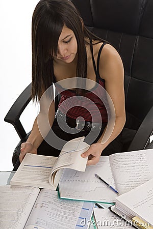 School, female student when studying
