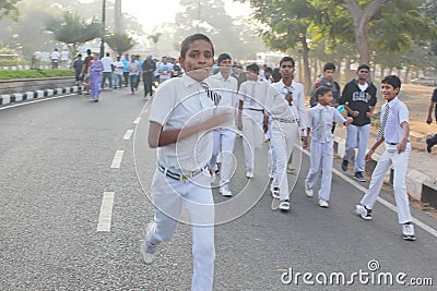 School kids running at Hyderabad 10K Run Event, India