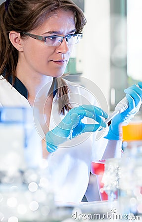 Scientist works in biological or chemical lab