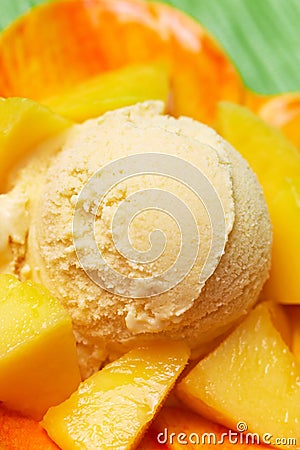 Scoop of fresh mango ice cream