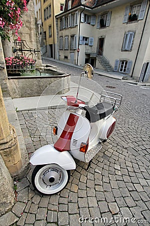 Scooter in old city, Estavayer-le-lac, Switzerland