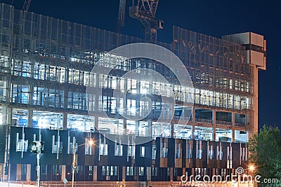 Screen system on construction site at night