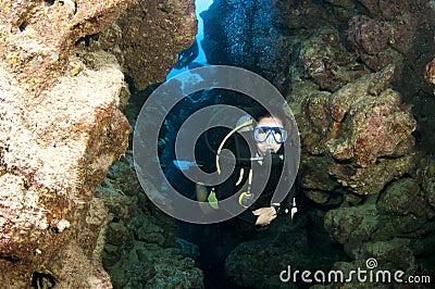 Scuba diver in cave