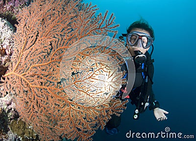 SCUBA Diver and red sea fan