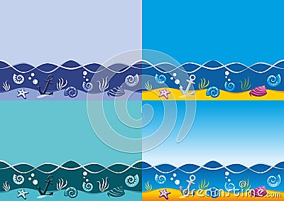 Sea background, marine vector seamless pattern