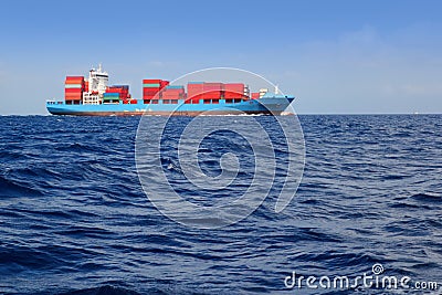 Sea cargo merchant ship sailing blue ocean