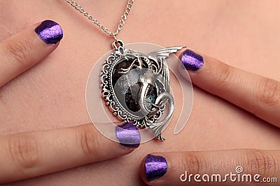 Sea Horse necklace purple nails