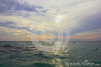 Sea ocean landscape - water waves, sun, clouds sky