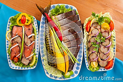 Seafood appetizer red fish mackerel