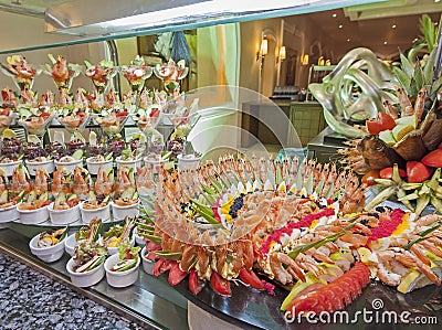 Seafood display at a hotel buffet