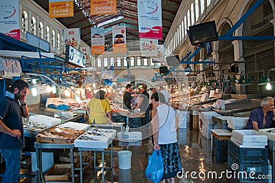 Seafood on the market of Athens on August 1, Greece.