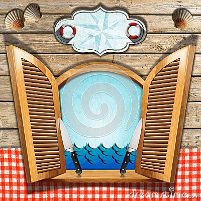 Seafood Menu on Wooden Window