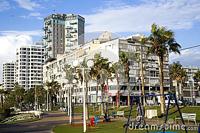 Seafront and architecture modern buildings in Bat-Yam