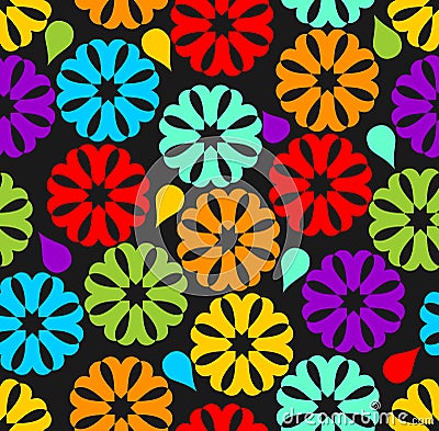 Seamless background with colorful rainbow flowers