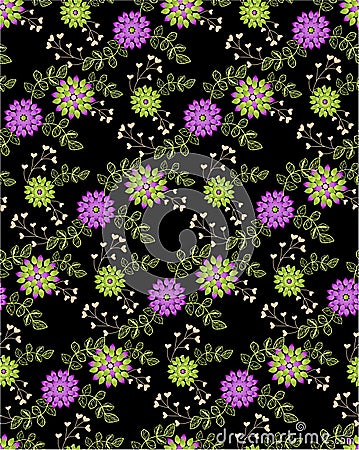 Seamless pattern floral on black background