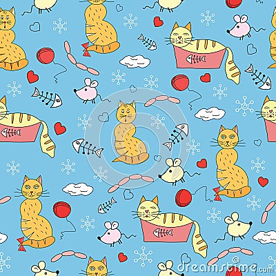 Seamless pattern with funny cats