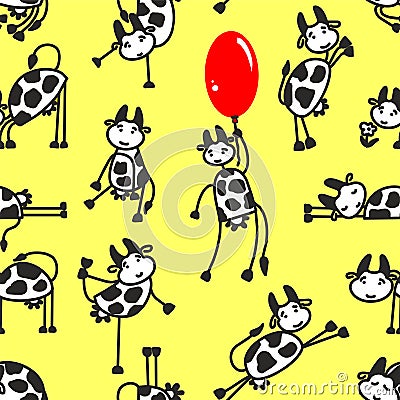 Seamless pattern with funny cow