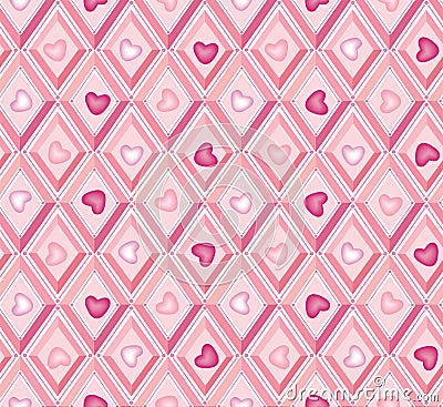 Seamless pattern: hearts and pink diamonds