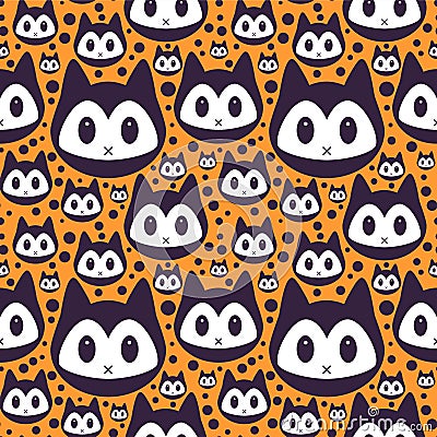 Seamless pattern with kitty faces