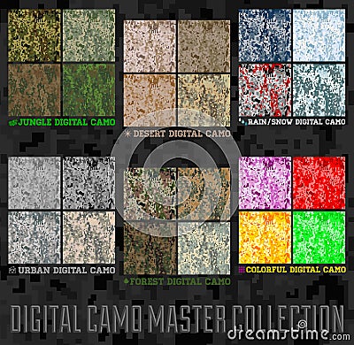 Seamless vector digital Pixel Camouflage collection