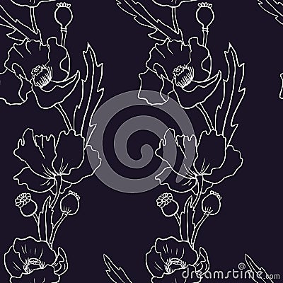 Seamless vector pattern with poppy flowers