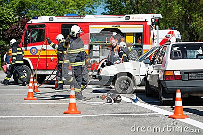 Search and rescue operation during car crash