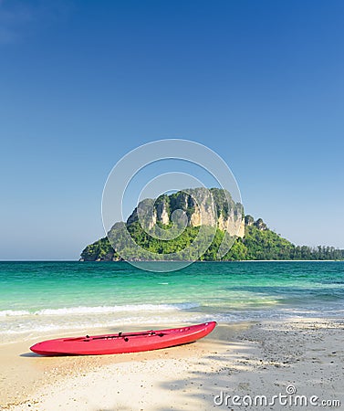 Clear water and blue sky. Beach in Krabi province,