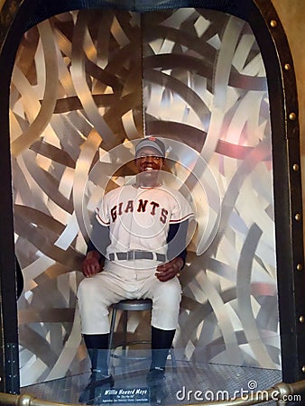 Seated Willie Mays Wax Statue on Display