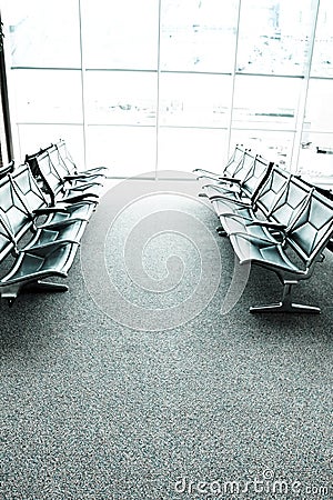 Seats in an airport waiting room or lounge