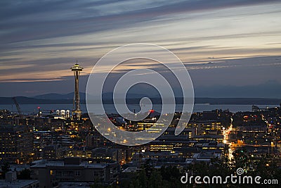 Seattle s Space Needle at dusk.