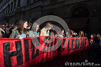Secondary school students protest in Milan, Italy