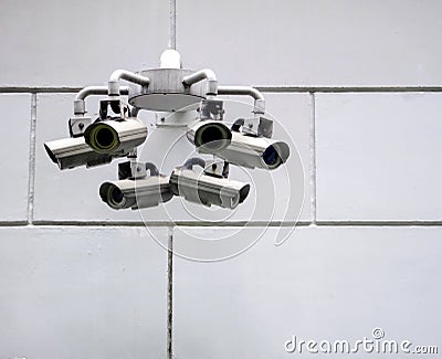 Security cameras on wall