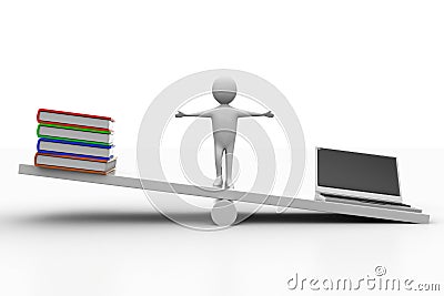 See saw with books and laptop