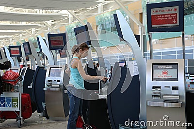 Self check in counter inside YVR airport