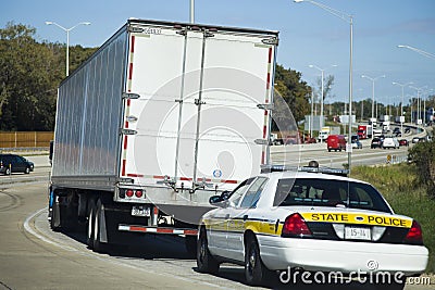Semi Truck stopped by the State Police patrol