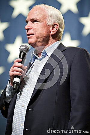 Senator John McCain appears at a town hall meeting in Mesa, Ariz