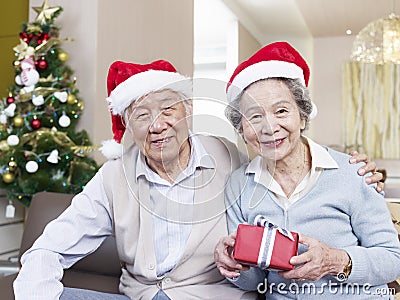 Senior couple with christmas hats