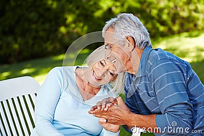 Senior couple in love outside