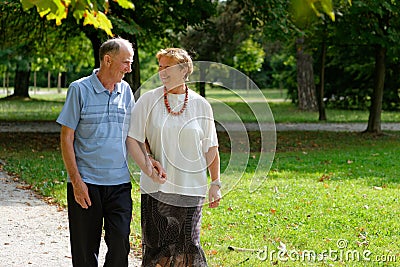 Senior happy couple walking